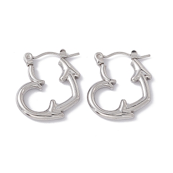 304 Stainless Steel Heart with Arrow Hoop Earrings for Women, Stainless Steel Color, 20.5x19x2.5mm, Pin: 0.6mm