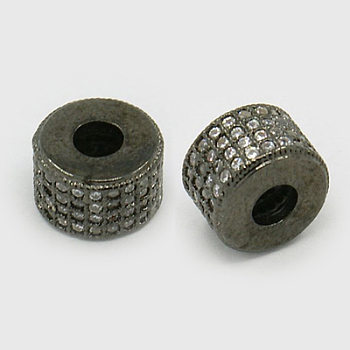 Brass Cubic Zirconia Beads, Column, Gunmetal, 5.5x8.5mm, Hole: 3mm