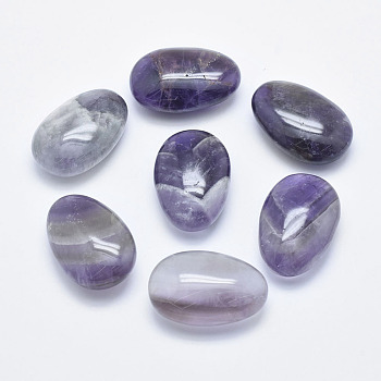 Oval Natural Amethyst Palm Stone, Reiki Healing Pocket Stone for Anxiety Stress Relief Therapy, 29.5~34x18.5~23x13mm
