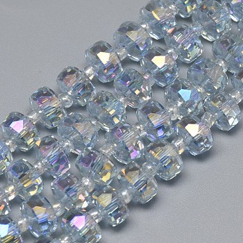 Electroplate Glass Beads Strands, Rainbow Plated, Faceted, Flat Round, Light Steel Blue, 5~6x4mm, Hole: 0.5mm, about 100pcs/strand, 23.62 inch