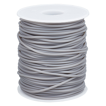 1 Roll Hollow Pipe PVC Tubular Synthetic Rubber Cord, Wrapped Around White Plastic Spool, Gray, 2mm, Hole: 1mm, about 54.68 Yards(50m)/roll