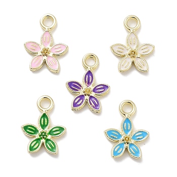 Rack Plating Alloy Enamel Charms, Lead Free & Cadmium Free & Nickel Free, Flower Charm, Golden, 13.5x10x2mm, Hole: 1.8mm