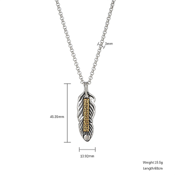 Feather Pendant Necklaces,  Stainless Steel Rolo Chain Necklaces