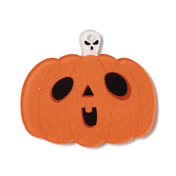 Halloween Printing Acrylic Pendants, Pumpkin, 40x46x2mm, Hole: 2mm