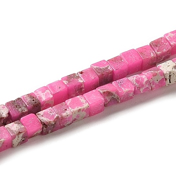Synthesis Imperial Jasper Beads Strands, Dyed, Cube, Hot Pink, 2~2.5x2.5~3.5x2.5~3mm, Hole: 0.4mm, about 157~165pcs/strand, 14.96~15.75''(38~40cm)