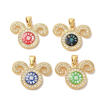 Brass Micro Pave Cubic Zirconia Pendants, with Enamel & Shell, Long-Lasting Plated, Lead Free & Cadmium Free, Real 18K Gold Plated, Sheep, Mixed Color, 17x23x3mm, Hole: 4mm