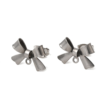 304 Stainless Steel Bowknot Stud Earring Findings, with Loop, Stainless Steel Color, 10x15mm, Hole: 1.2mm, Pin: 0.7mm