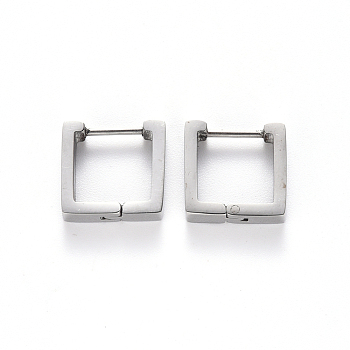 304 Stainless Steel Huggie Hoop Earrings, Square, Stainless Steel Color, 12x12x3mm, Pin: 1mm