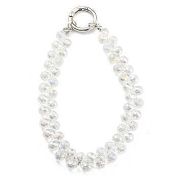 Glass Beaded Mobile Straps, Multifunctional Chain, with Iron Spring Gate Ring, Clear AB, 302~306x14.5mm