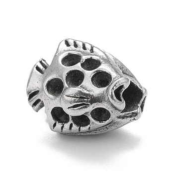 304 Stainless Steel European Beads, Large Hole Beads, Fish, Antique Silver, 12x13.5x10.5mm, Hole: 4.5mm