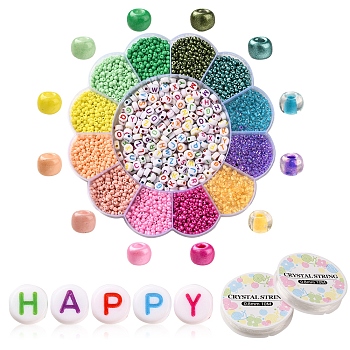 DIY Word Bracelet Making Kit, Including Acrylic Letter & 8/0 Glass Round Seed Beads, Elastic Thread, Mixed Color, 3370Pcs/set