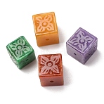 Natural Myanmar Jade Dyed Carved Beads, Cube, Mixed Color, 12~13x12~13x12~13mm, Hole: 1.4~1.6mm(GG-CBABA9C-09)