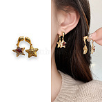 Star Brass Cubic Zirconia Dangle Stud Earrings, Golden, Saddle Brown, 20mm(FS-WG4321F-01)