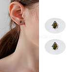 1 Pair Brass Micro Pave Cubic Zirconia Stud Earrings, with 925 Sterling Silver Pins, Horse Eye, Platinum, Olive Drab, 4x7mm(EJEW-LP0004-76)