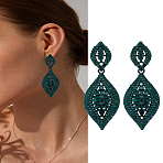 1 Pair Rhinestone Horse Eye Dangle Stud Earrings, Alloy Long Drop Earrings, Emerald, 80x24mm(EJEW-LP0002-92B)