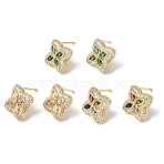 Brass Micro Pave Cubic Zirconia Stud Earrings, Pave Cluster Earring, Flower, Lead Free & Cadmium Free, Rack Plating, Long-Lasting Plated, Real 18K Gold Plated, Mixed Color, 15.5x15.5mm(KK-CBA8324-25G)