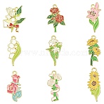 45Pcs 9 Styles Alloy Enamel Pendants, Flower Charm, Golden, Mixed Color, 28.5~34.5x13~11.5x1.5mm, Hole: 2mm, 5pcs/style(ENAM-CJ0007-24)