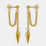 304 Stainless Steel Dangle Stud Earrings, Cone Charm with Curb Chains, Golden, 60mm(WGF9E4F-01)