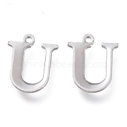 304 Stainless Steel Charms, Laser Cut, Alphabet, Stainless Steel Color, Letter.U, 12x10x0.8mm, Hole: 1mm(STAS-H112-U-P)