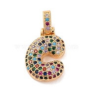 Brass Micro Pave Cubic Zirconia Pendants, Real 18K Gold Plated, Colorful, Letter C, 18.5~24x12.5~25.5x5~5.5mm, Hole: 5x3mm(KK-C076-29C-G02)