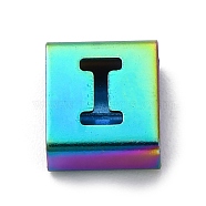 Ion Plating(IP) 304 Stainless Steel Square Slide Charms, Rainbow Color, Letter I, 9x8x4mm, Hole: 3.5x8.5mm(STAS-L132-03I-M)