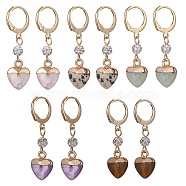 Heart Natural Mixed Gemstone Dangle Leverback Earrings, Golden 304 Stainless Steel Earrings, 37x10mm(EJEW-JE05470)
