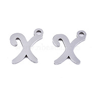 201 Stainless Steel Charms, Laser Cut, Alphabet, Stainless Steel Color, Letter.X, 11.5x9.5x1mm, Hole: 1.4mm(STAS-T044-217P-X)