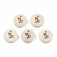 Laser Out Wood Pendants, Flat Round with 12 Constellations, Undyed, Capricorn, 15x4mm, Hole: 1.6mm(WOOD-S053-51L)