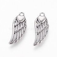 316 Surgical Stainless Steel Pendants, Wings with Heart, Antique Silver, 20x8x2.5mm, Hole: 1.6mm(STAS-P225-106AS)