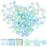 Gradient Color Glass Mosaic Tiles, Square Mosaic Tiles, for DIY Mosaic Art Crafts, Picture Frames and More, with Acrylic Beads, Aquamarine, 4~11x4~10.5x3.5~4.5mm, about 350pcs/bag(MOSA-WH0001-05E)