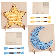 PandaHall Elite 2Sets Star & Moon 3D DIY Nail String Art Kit Arts And Crafts for Adults, Including Wooden Stencil and Woolen Yarn, Mixed Color, 16x21x0.3cm, 1set/style(DIY-PH0002-87)