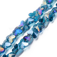 Electroplate Transparent Glass Beads Strands, AB Color Plated, Faceted, Butterfly, Steel Blue, 8x10x6mm, Hole: 1mm, about 100pcs/strand, 28.74 inch(73cm)(EGLA-N002-20A-C05)