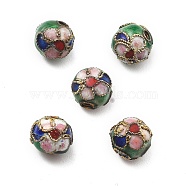 Handmade Cloisonne Beads, Round, Green, 7.8~8x7~7.5mm, Hole: 1.2mm(CLB-O001-M07-01)