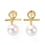 Clear Cubic Zirconia Female Symbol with Plastic Pearl Dangle Stud Earrings, Brass Jewelry for Women, Cadmium Free & Lead Free, Light Gold, 25.5mm, Pin: 0.9mm(EJEW-A072-07LG)