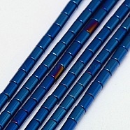 Electroplate Non-magnetic Synthetic Hematite Beads Strands, Column, Grade A, Blue Plated, 5x3mm, Hole: 1mm, about 80pcs/strand, 16 inch(G-J162-C-03)