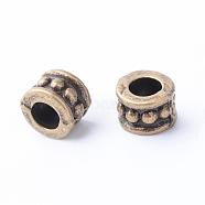 Tibetan Style Alloy Spacer Beads, Column, Cadmium Free & Nickel Free & Lead Free, Antique Bronze, 6x4.5mm, Hole: 3mm, about 2320pcs/1000g(TIBE-Q063-86AB-NR)