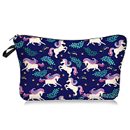 Unicorn Pattern Polyester Makeup Storage Bag, Multi-functional Travel Toilet Bag, Clutch Bag with Zipper for Women, Marine Blue, 13.5x22cm(WG49721-03)