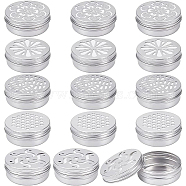 15Pcs 5 Style 60ML Aluminium Shallow Round Candle Tins, with Hollow Lids, Empty Tin Storage Containers, Auspicious Cloud/Hexagon/Spider Web/Lemon/Windmill Pattern, Mixed Patterns, 7.05x2.65cm, Inner Diameter: 6.4x2.4cm, 3pcs/style(AJEW-BC0003-61B)