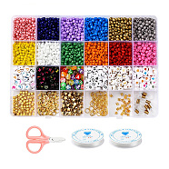 DIY Bracelet Jewelry Finding Kit, Geometry Glass Seed & Acrylic Letter Beads, Elastic Stretch Thread, Iron Findings, Rubber Eyeglass Holders, Zinc Alloy Clasps and Stainless Steel Scissors, Mixed Color, Beads: 1610pcs/box(DIY-YW0002-58)