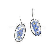 Resin with Pressed Flower Dangle Earrings, Oval, 25x17mm(PW23032484313)
