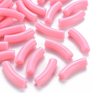 Opaque Acrylic Beads, Curved Tube, Pink, 32x9.5x8mm, Hole: 1.8mm, about 330pcs/500g(MACR-S372-002B-S004)