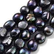 Dyed Natural Cultured Freshwater Pearl Beads Strands, Two Sides Polished, Grade 3A+, Black, 9~10mm, Hole: 0.7mm, about 17~18pcs/strand, 6.69~6.89 inch(17~17.5cm)(PEAR-P062-30D)