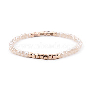 Gold-tone Miyuki Elastic Crystal Beaded Bracelet with Acrylic Tube Beads(ST1720582)