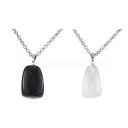 2Pcs 2 Styles Iron Rolo Chains Necklaces, Natural Black Agate and Quartz Crystal Pendant Necklaces, Platinum, 18.11 inch(46cm), 1pc/style(NJEW-JN04858)