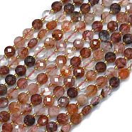 Natural Red Hematoid Quartz/Ferruginous Quartz  Beads Strands, with Seed Beads, Faceted, Flat Round, 6~6.5x4mm, Hole: 1mm, about 50pcs/strand, 15.35''(39cm)(G-K389-B01-01)