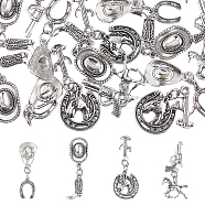 Tibetan Style Alloy Pendants, with 304 Stainless Steel Open Jump Rings, Horseshoe & Horse & Cactus, Antique Silver, 23~30mm, Jump Ring: 6x1mm, Inner Diameter: 4mm, 4pcs/set, 8 sets/box(FIND-FH0005-26)