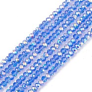 Transparent Electroplate Glass Beads Strands, Faceted, Rondelle, AB Color Plated, Blue, 4~4.5x3~3.5mm, Hole: 0.8mm, about 150~152pcs/strand, 17.91~19.69 inch(45.5~50cm)(EGLA-F156-AB07)