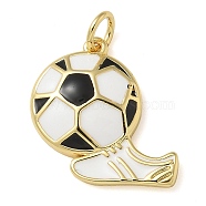 Rack Plating Brass Enamel Pendants, with Jump Ring, Long-Lasting Plated, Lead Free & Cadmium Free, Real 18K Gold Plated, Football & Shoe Charm, White, 17.5x17.5x3mm, Hole: 3mm(KK-K392-18B-03)