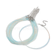 Faceted Rondelle Glass Beaded Necklace for Women, with Alloy Clasps, Light Blue, 16.14 inch(41cm), 3mm(NJEW-M208-01N)