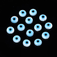 Natural White Shell Mother of Pearl Shell Beads, with Synthetic Turquoise, Evil Eye, Deep Sky Blue, 5x2mm, Hole: 0.7mm(SSHEL-N034-51B-01)